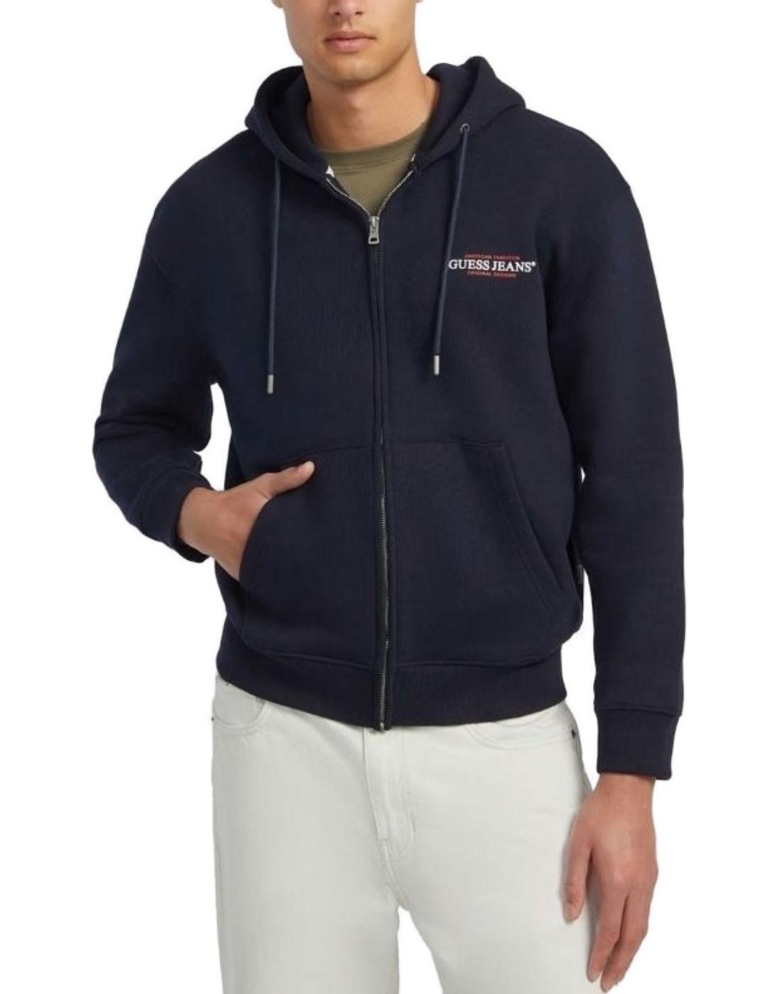 Sudadera Guess Jeans marino capucha y cremallera de hombre