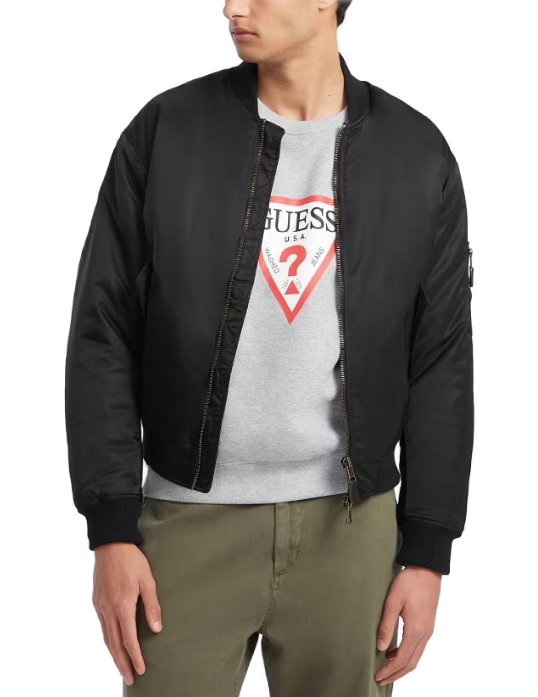 Chaqueta bomber Guess Jeans negro con cremallera para hombre