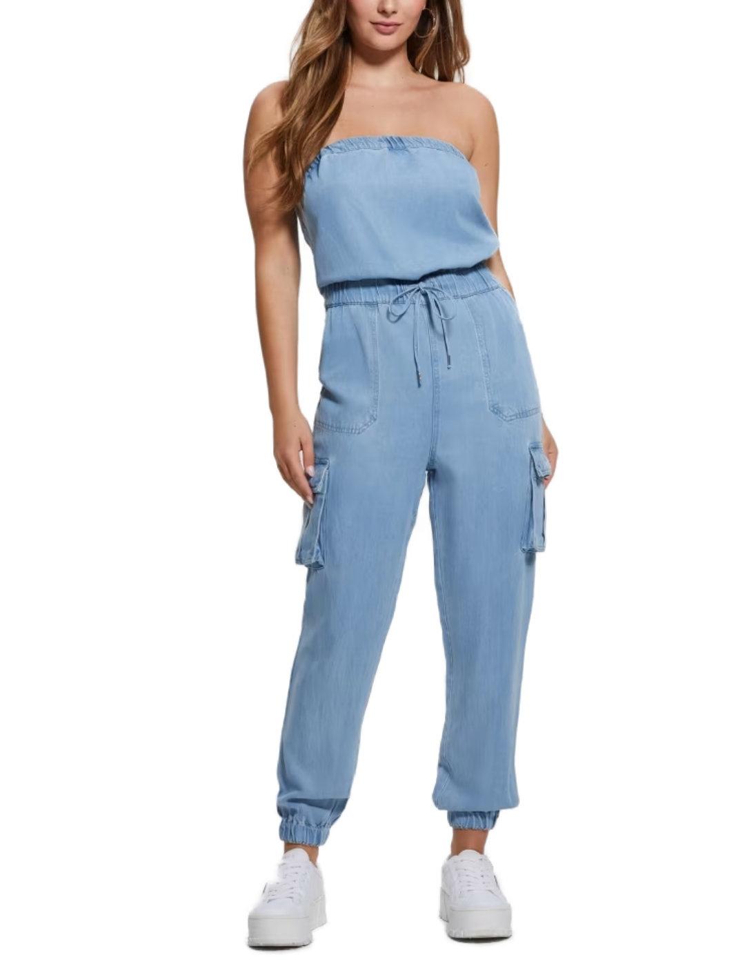 Mono Guess Lucia denim azul palabra de honor para mujer