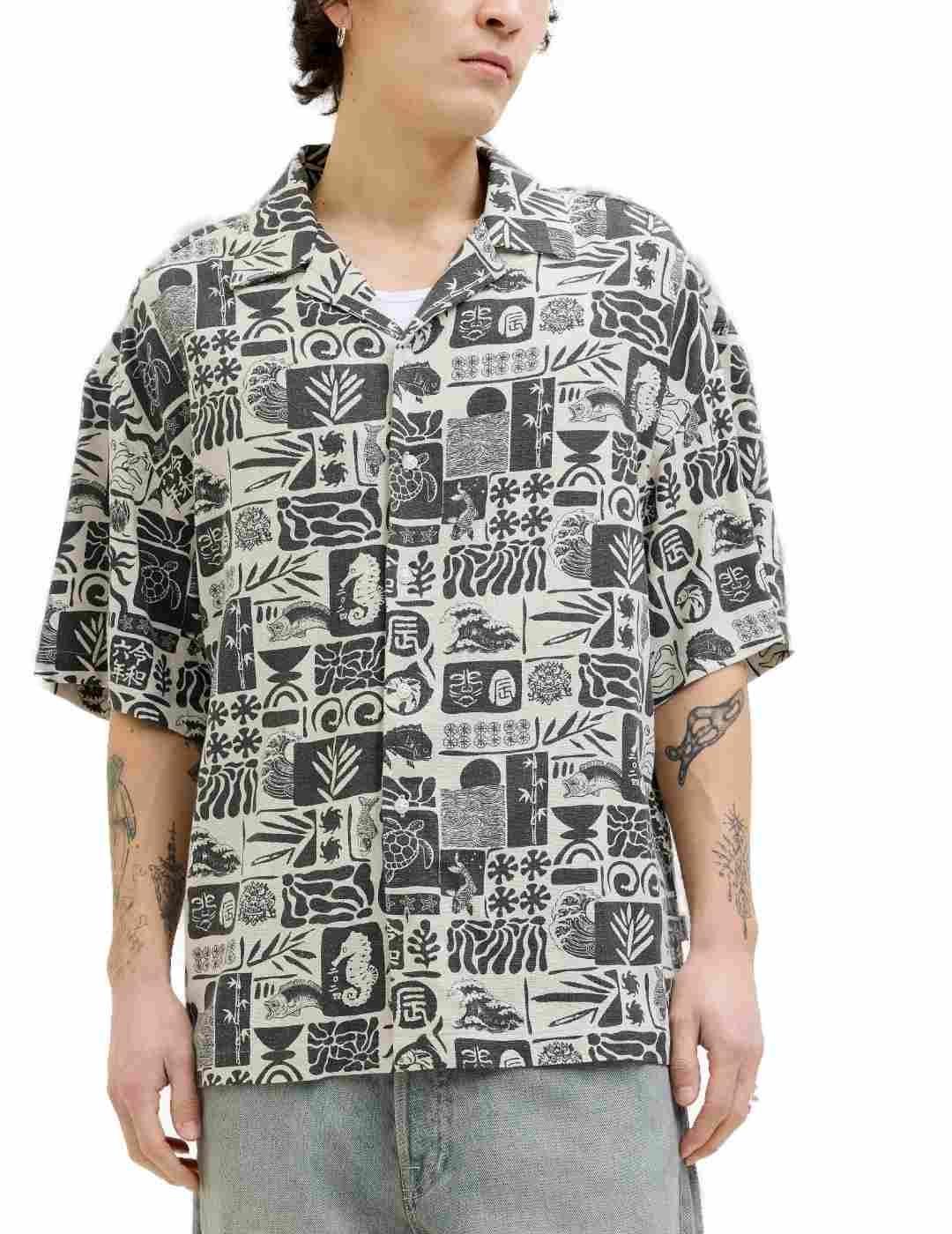 Camisa Jack&Jones wayne tono negro estamapdo para hombre