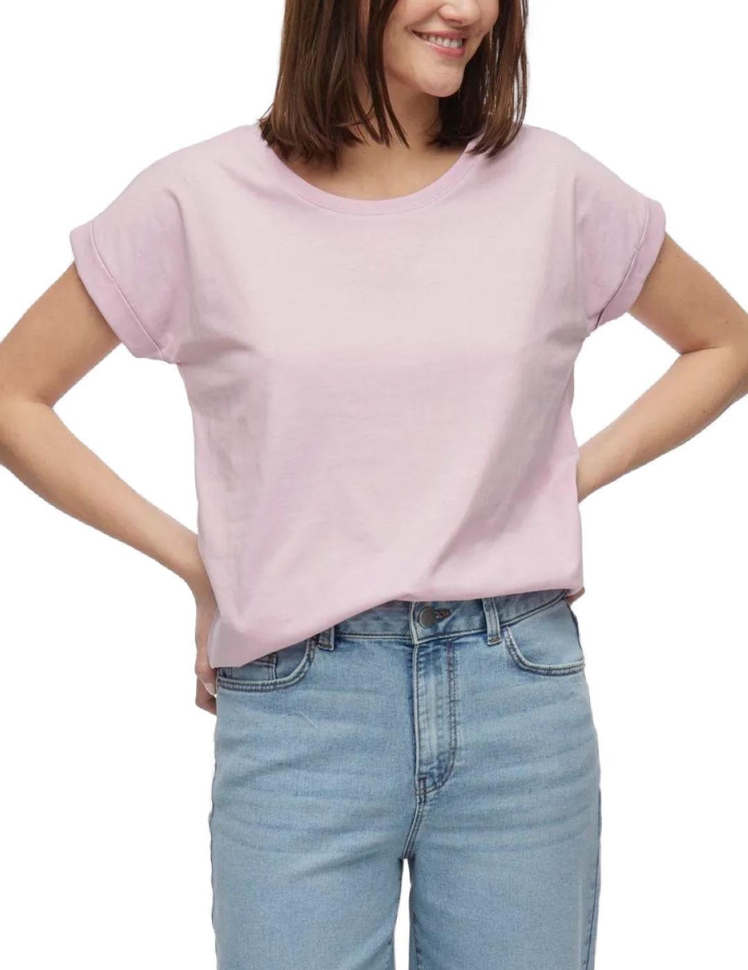 Camiseta básica Vila Dreamers rosa manga corta para mujer