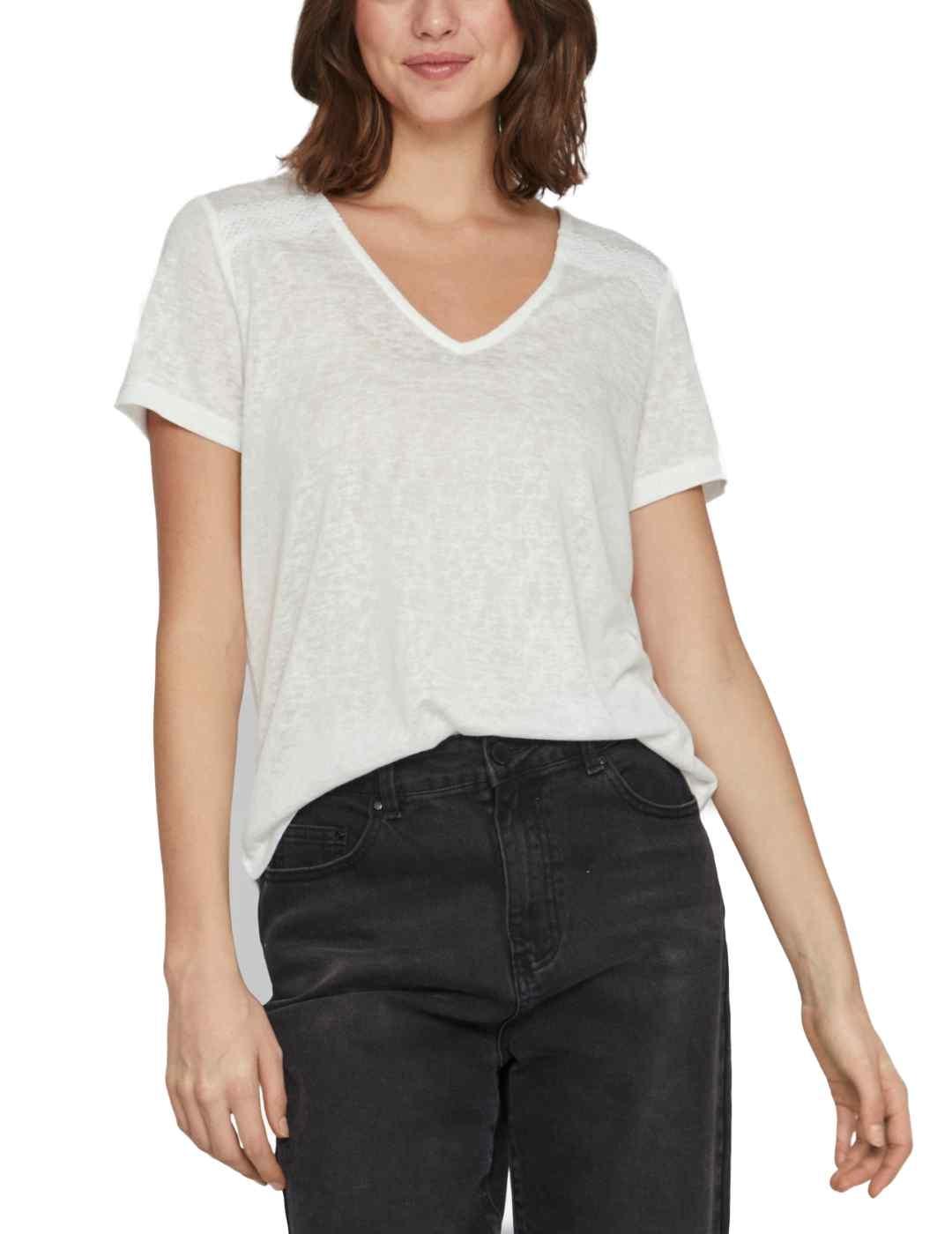 Camiseta básica Vila Amer cuello pico blanca de mujer
