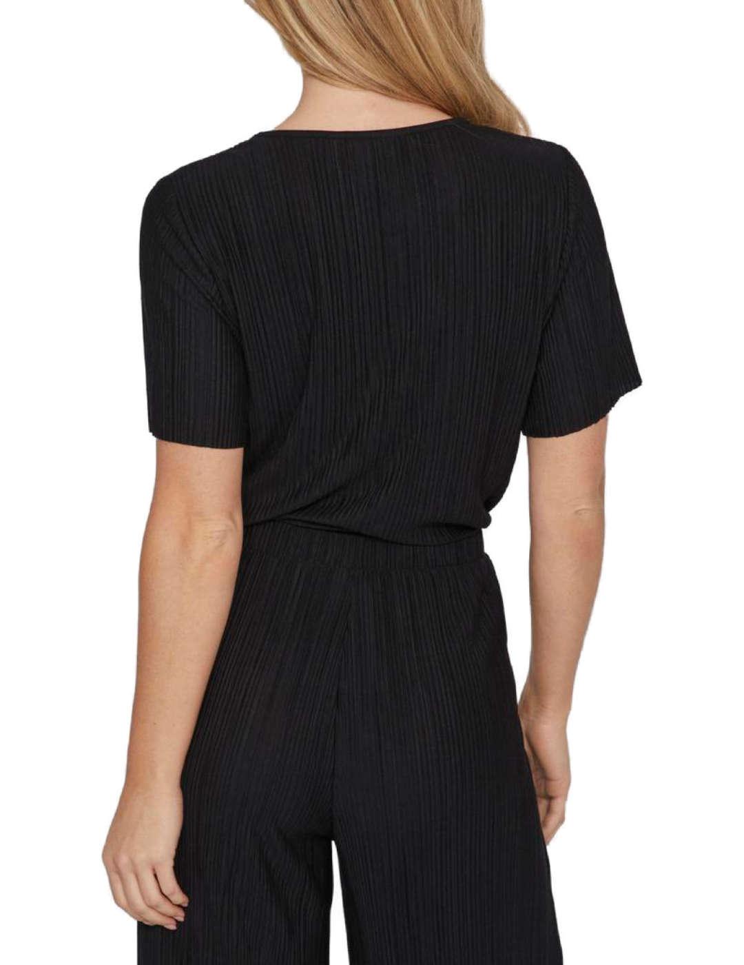 Camiseta Vila Plisa negra manga corta para mujer