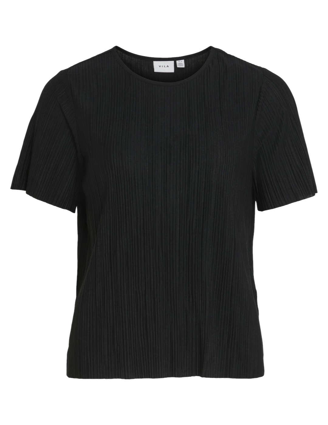 Camiseta Vila Plisa negra manga corta para mujer