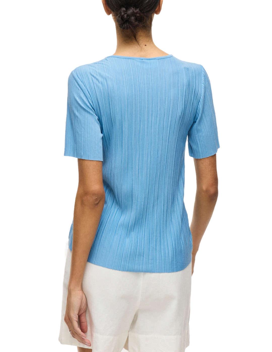 Camiseta básica Vila Plisa azul claro manga corta para mujer