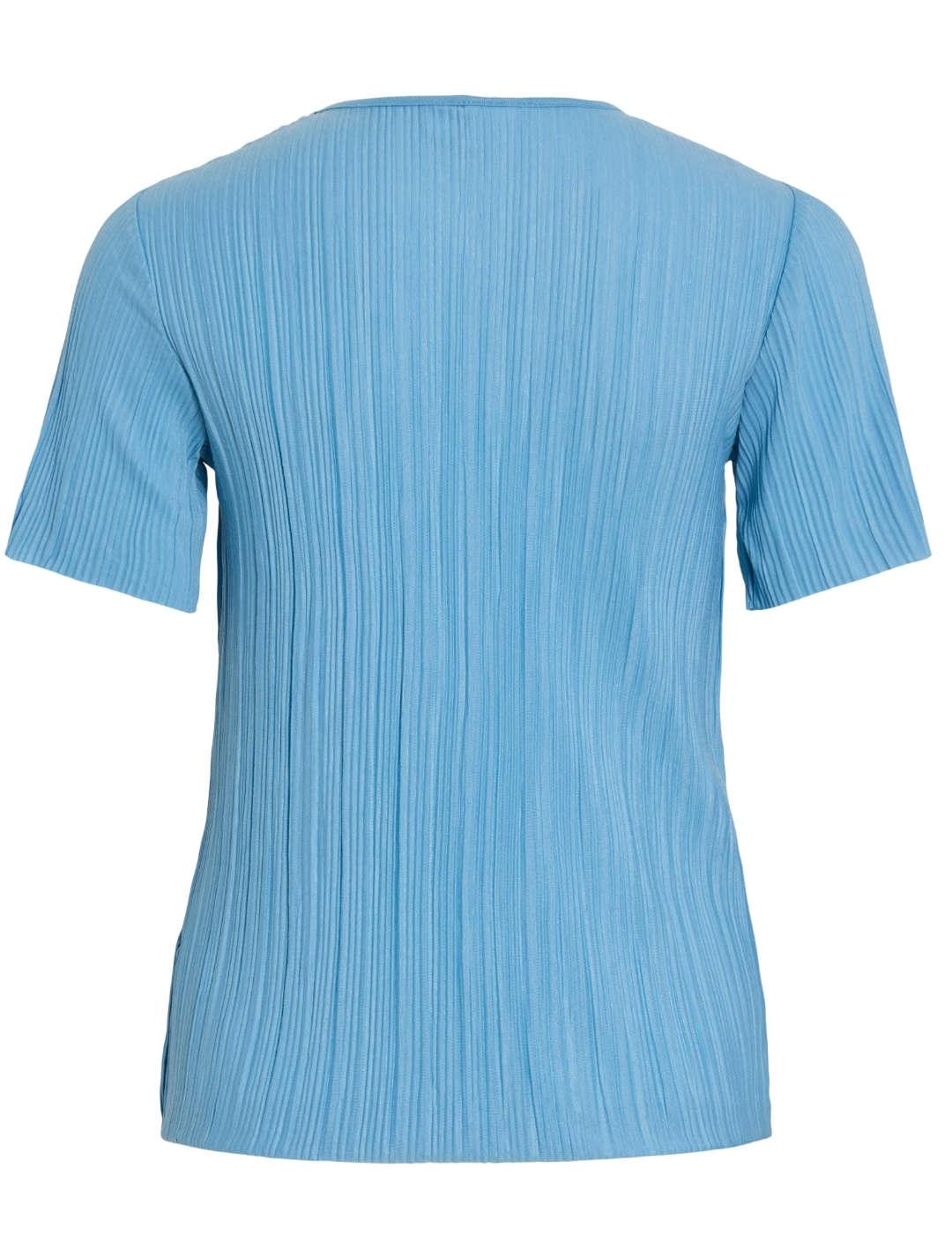 Camiseta básica Vila Plisa azul claro manga corta para mujer
