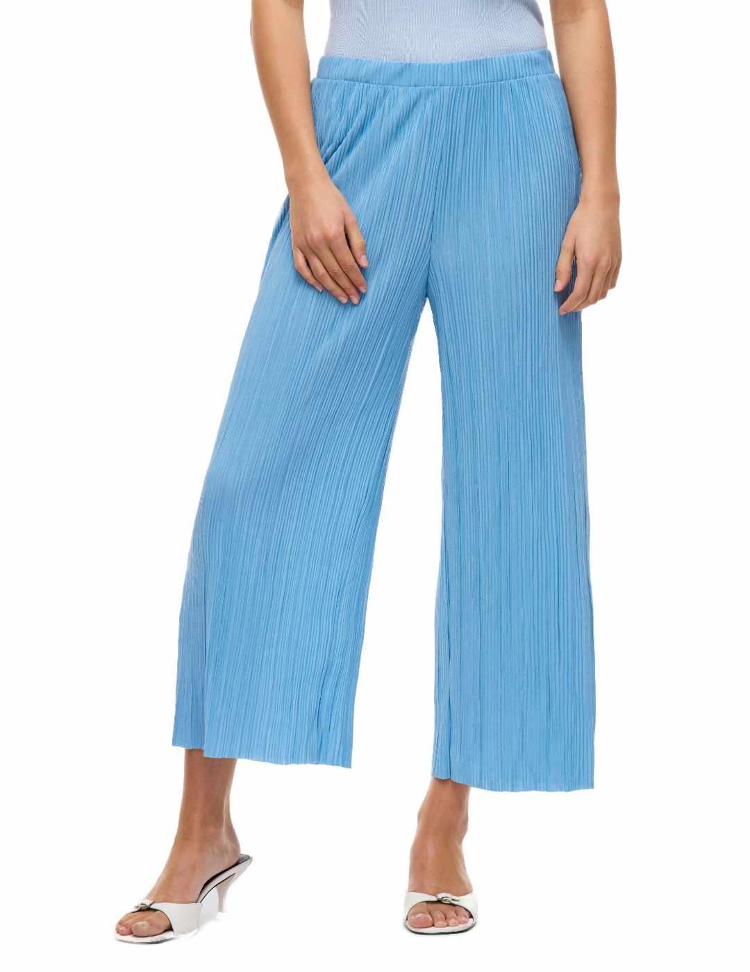 Pantalón de tela Vila Plisa culotte azul claro plisado mujer
