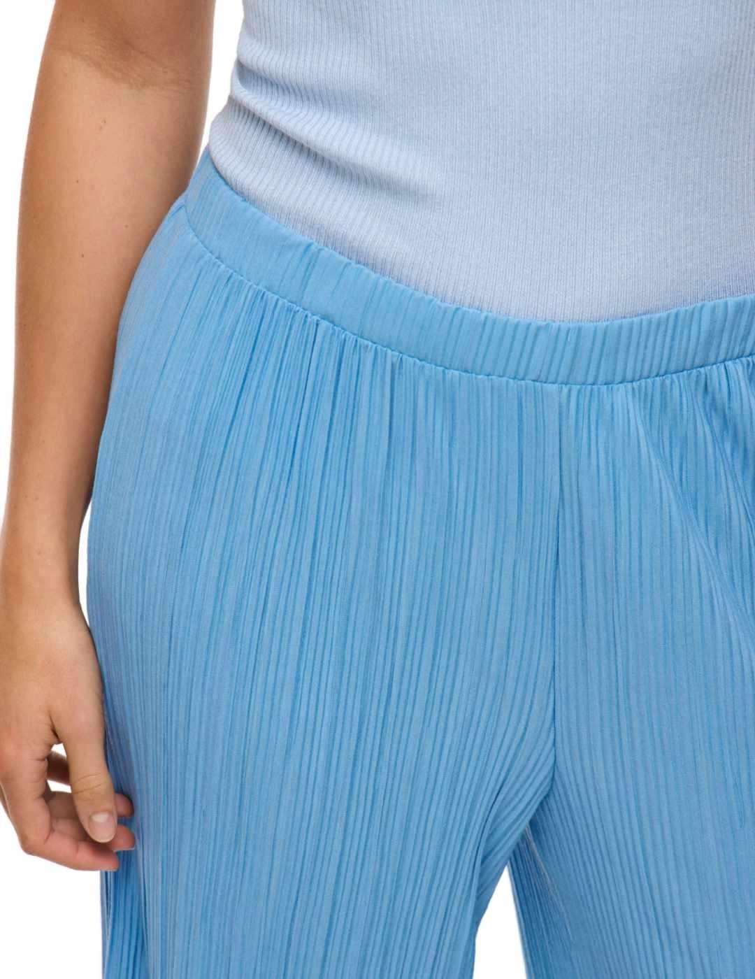 Pantalón de tela Vila Plisa culotte azul claro plisado mujer