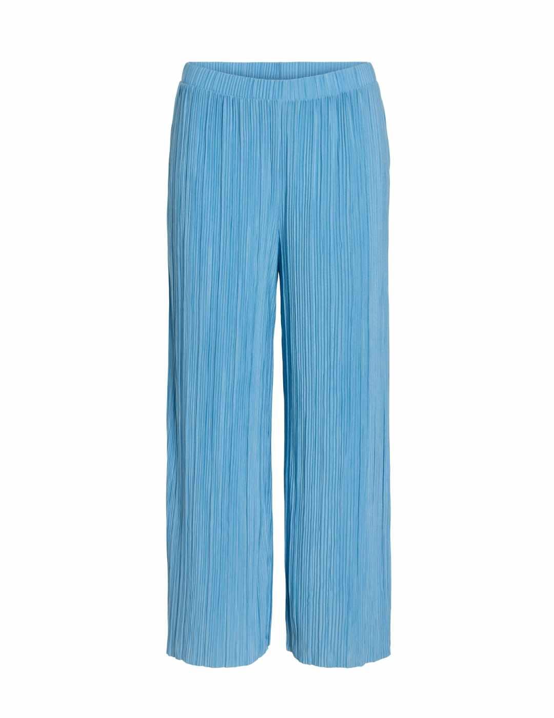 Pantalón de tela Vila Plisa culotte azul claro plisado mujer