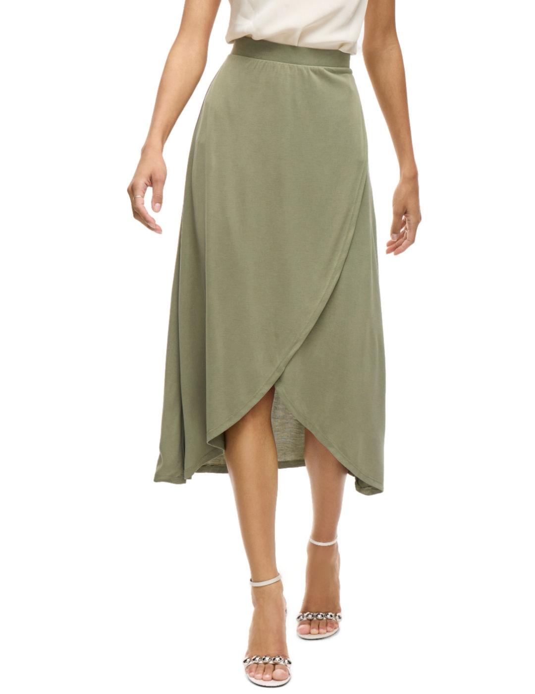 Falda Vila Modala midi verde caqui tiro alto para mujer