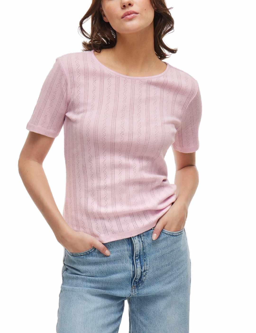 Camiseta Vila Kassie rosa manga corta para mujer