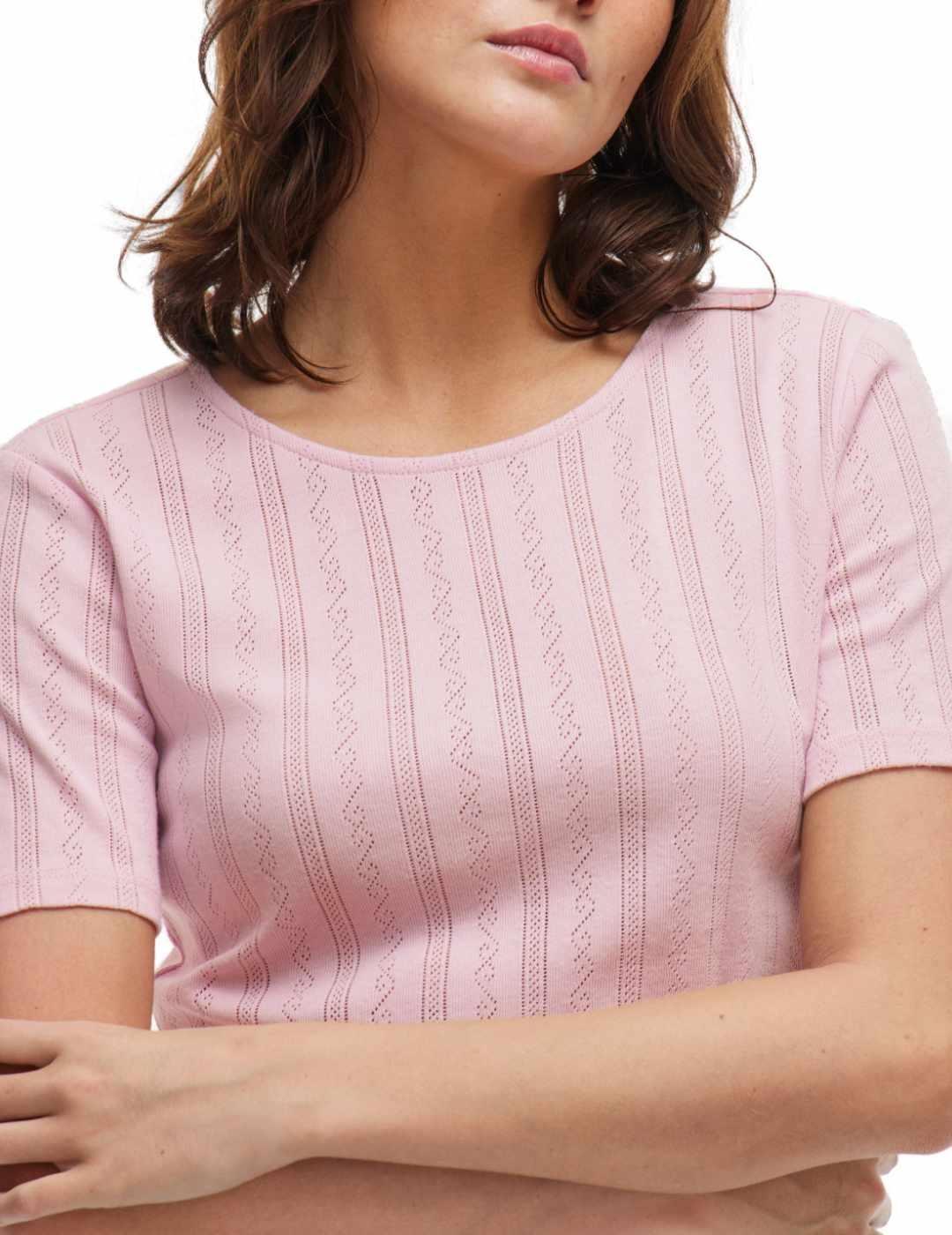 Camiseta Vila Kassie rosa manga corta para mujer