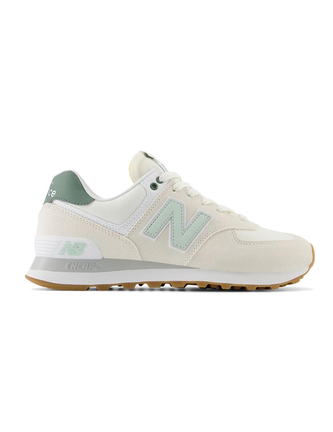 Zapatillas deportivas New Balance 574 crema y verde de mujer