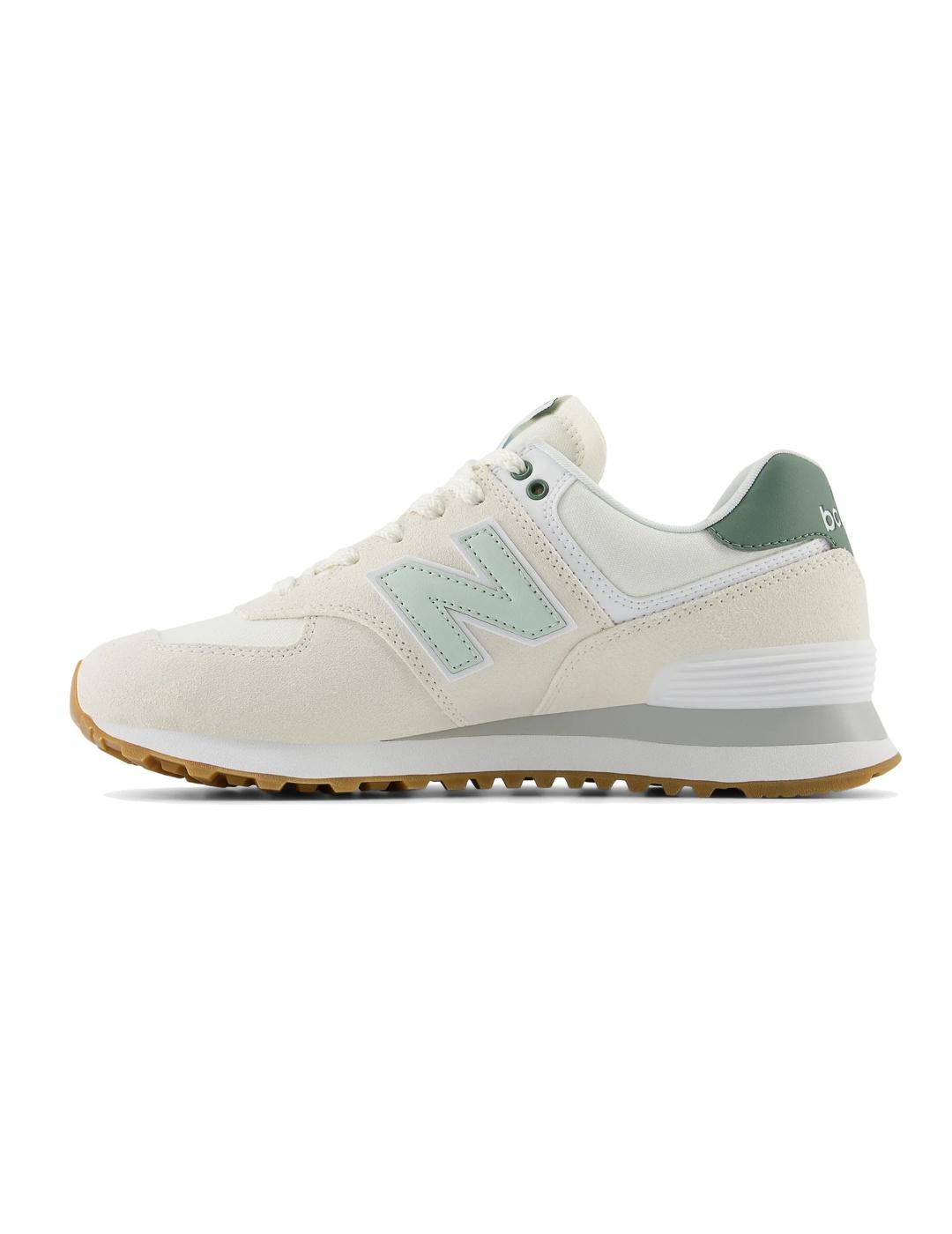 Zapatillas deportivas New Balance 574 crema y verde de mujer