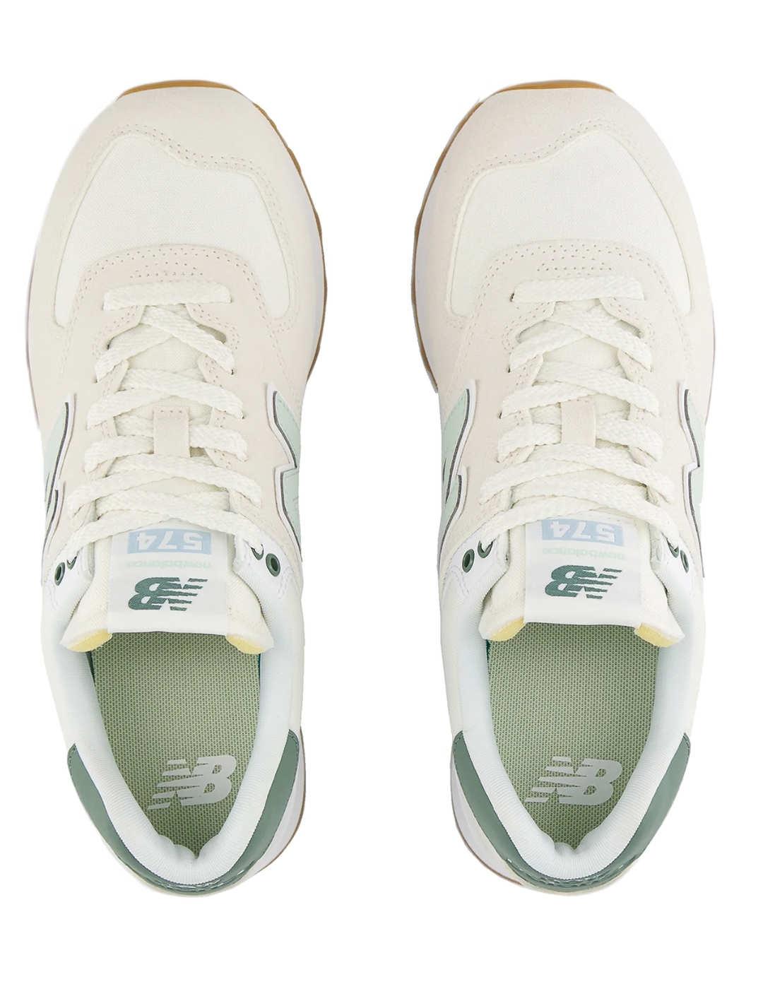 Zapatillas deportivas New Balance 574 crema y verde de mujer