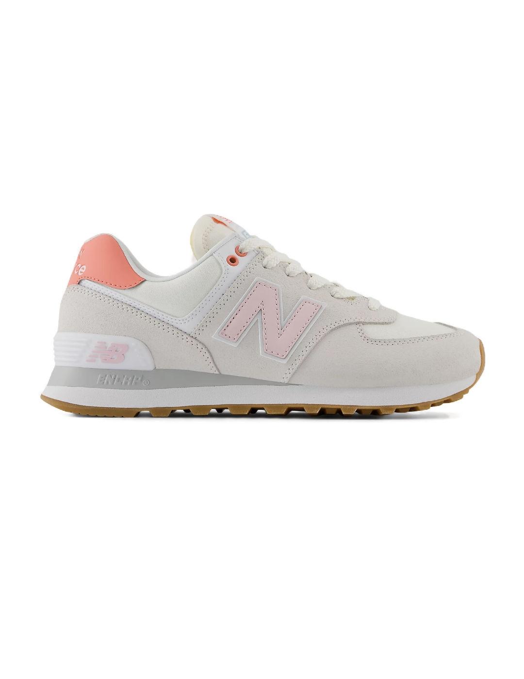Zapatillas New Balance 574 beige y rosa para mujer