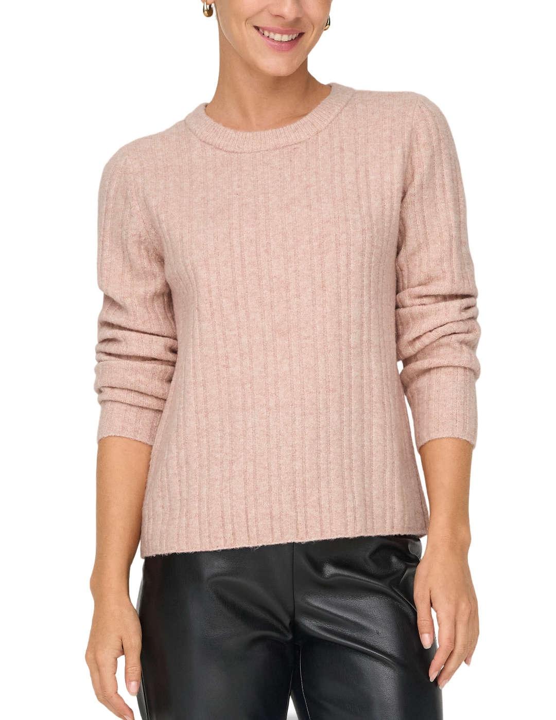 Jersey Only Jeanett rosa de punto acanalado para mujer