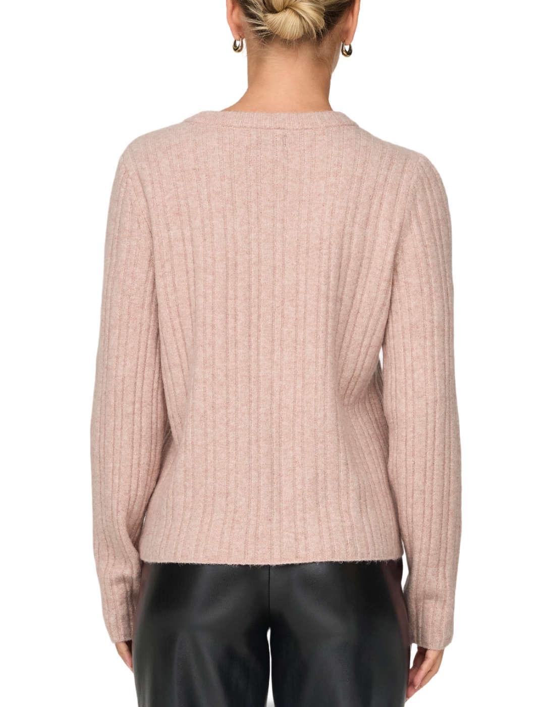 Jersey Only Jeanett rosa de punto acanalado para mujer