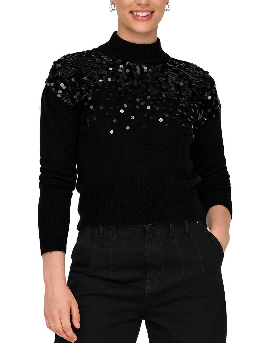Jersey Only Alba negro de punto con lentejuelas para mujer