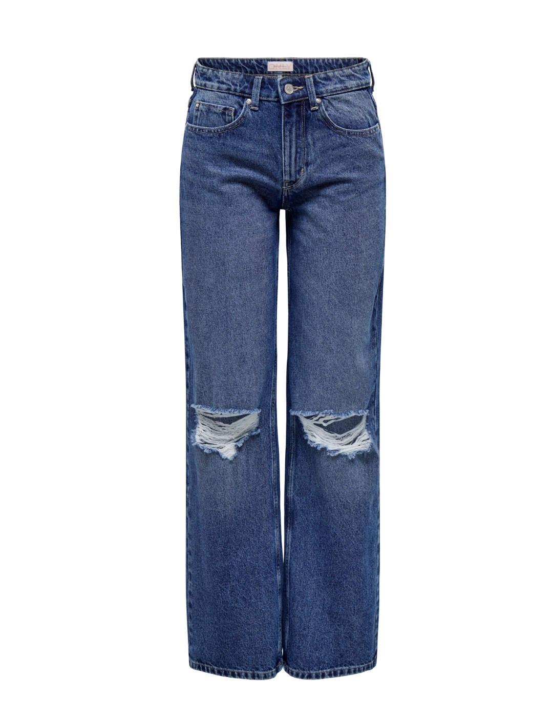 Pantalón vaquero Only Carla wide roto azul medio para mujer