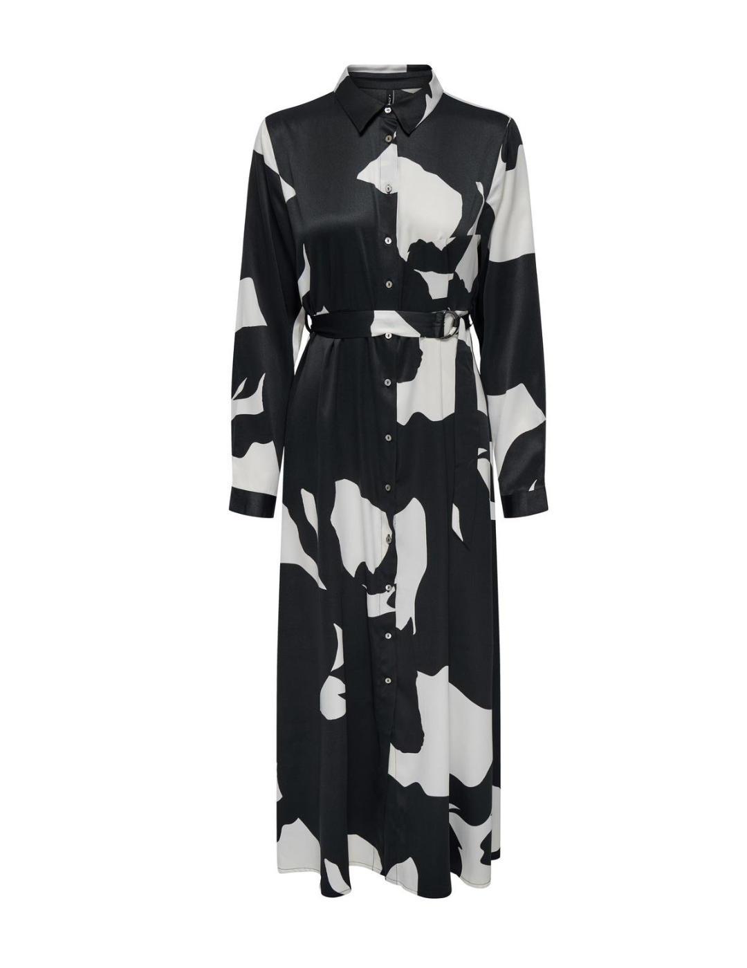 Vestido midi Only Jane negro y blanco camisero para mujer