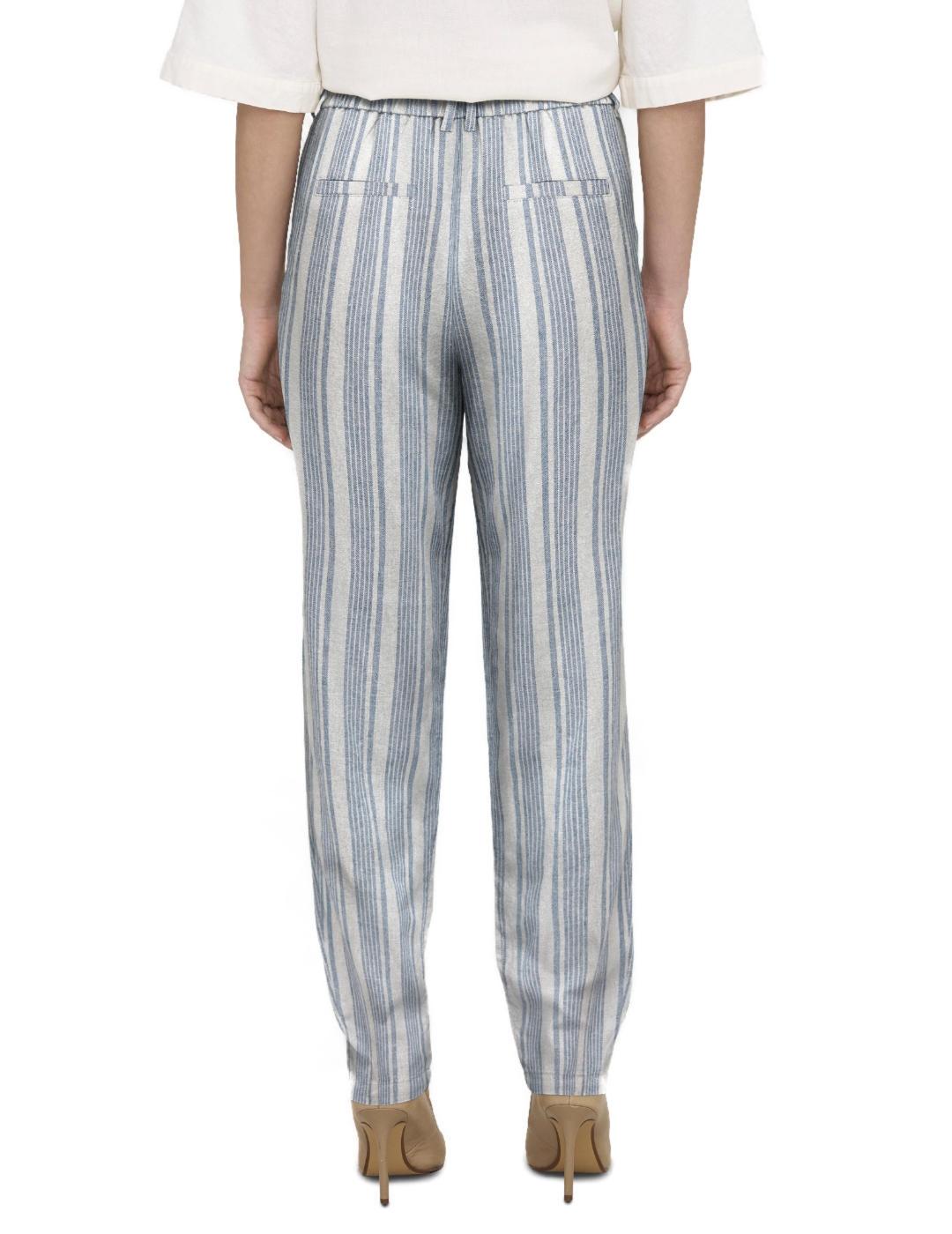 Pantalón Only Caro azul y blanco rayas de lino para mujer