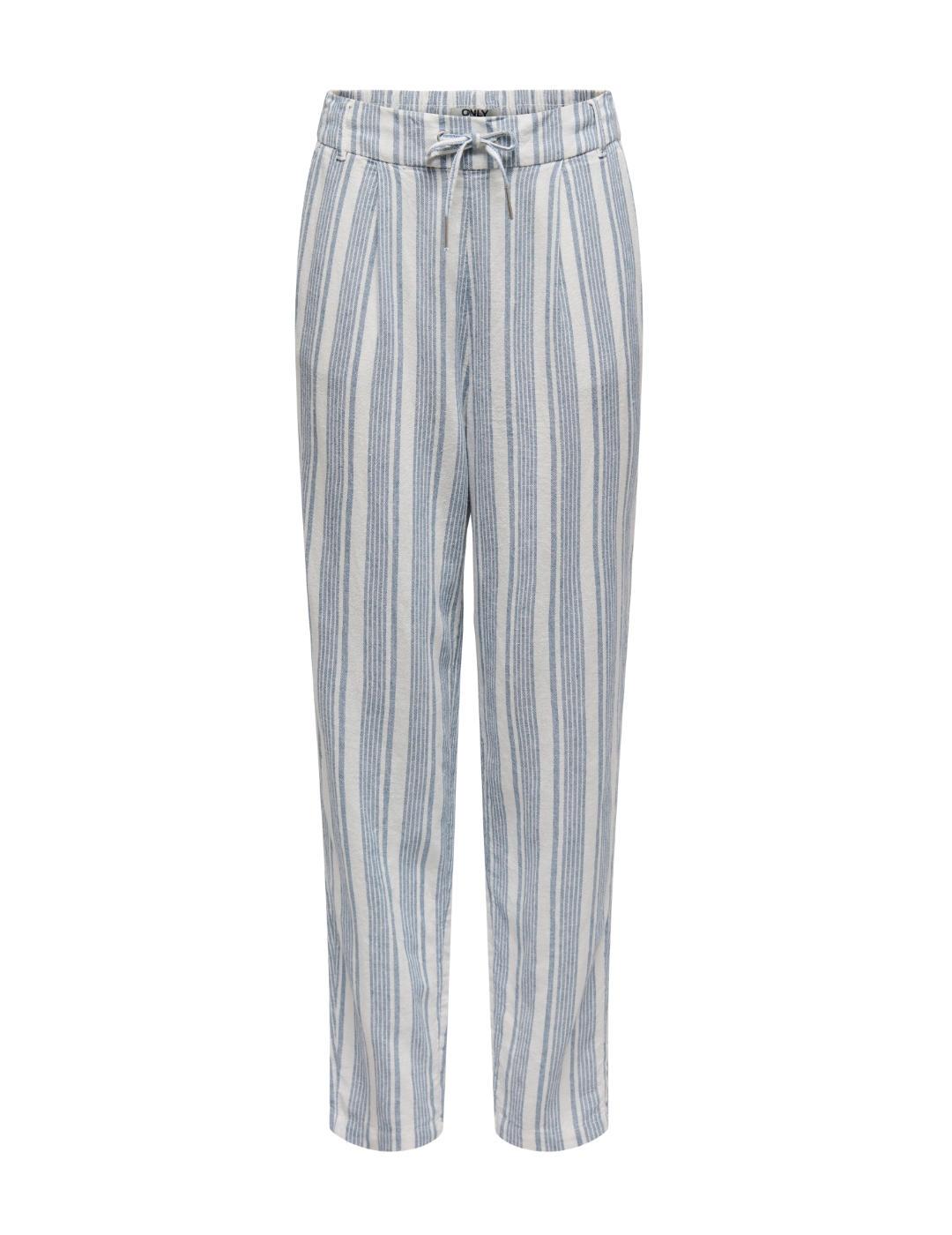 Pantalón Only Caro azul y blanco rayas de lino para mujer