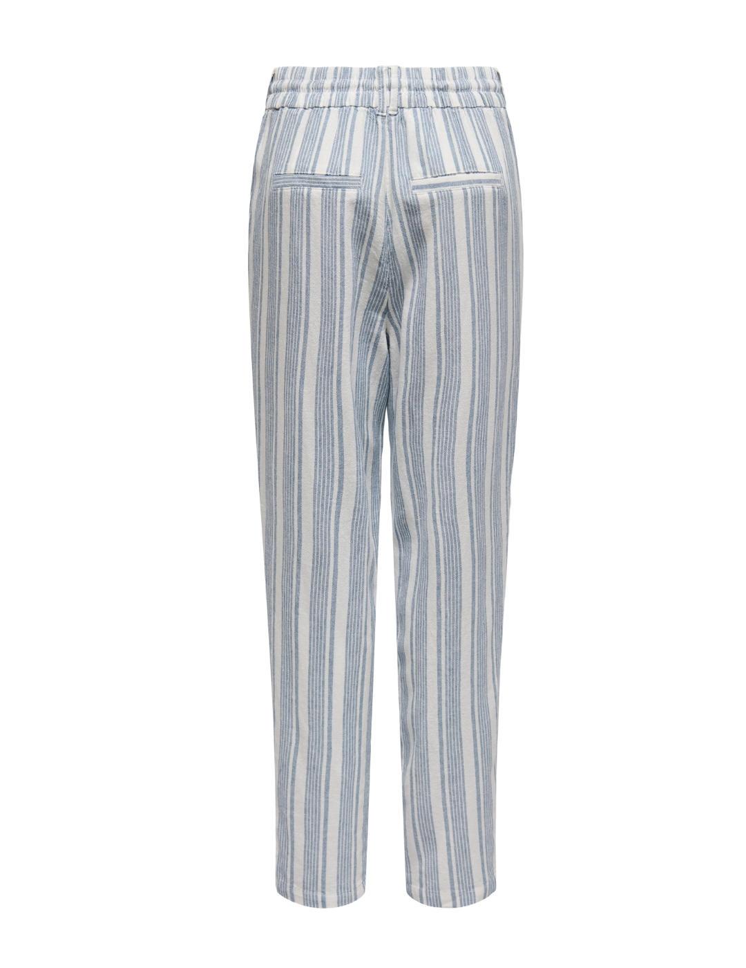Pantalón Only Caro azul y blanco rayas de lino para mujer