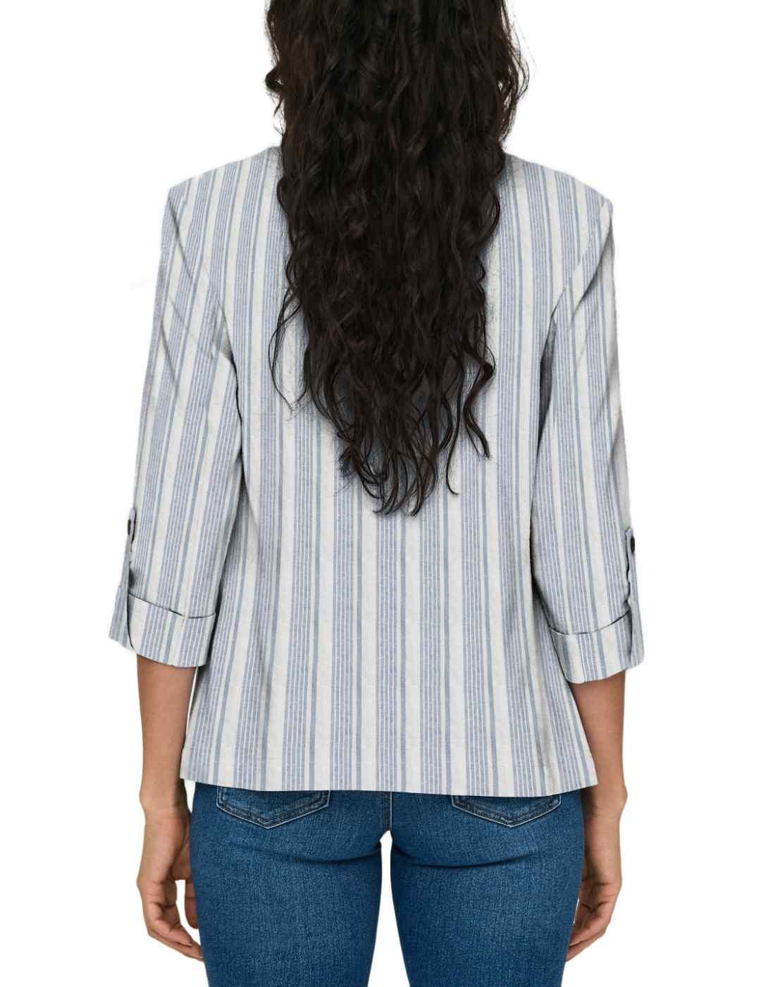 Blazer Only Caro 3/4 blanco azul rayas lino para mujer