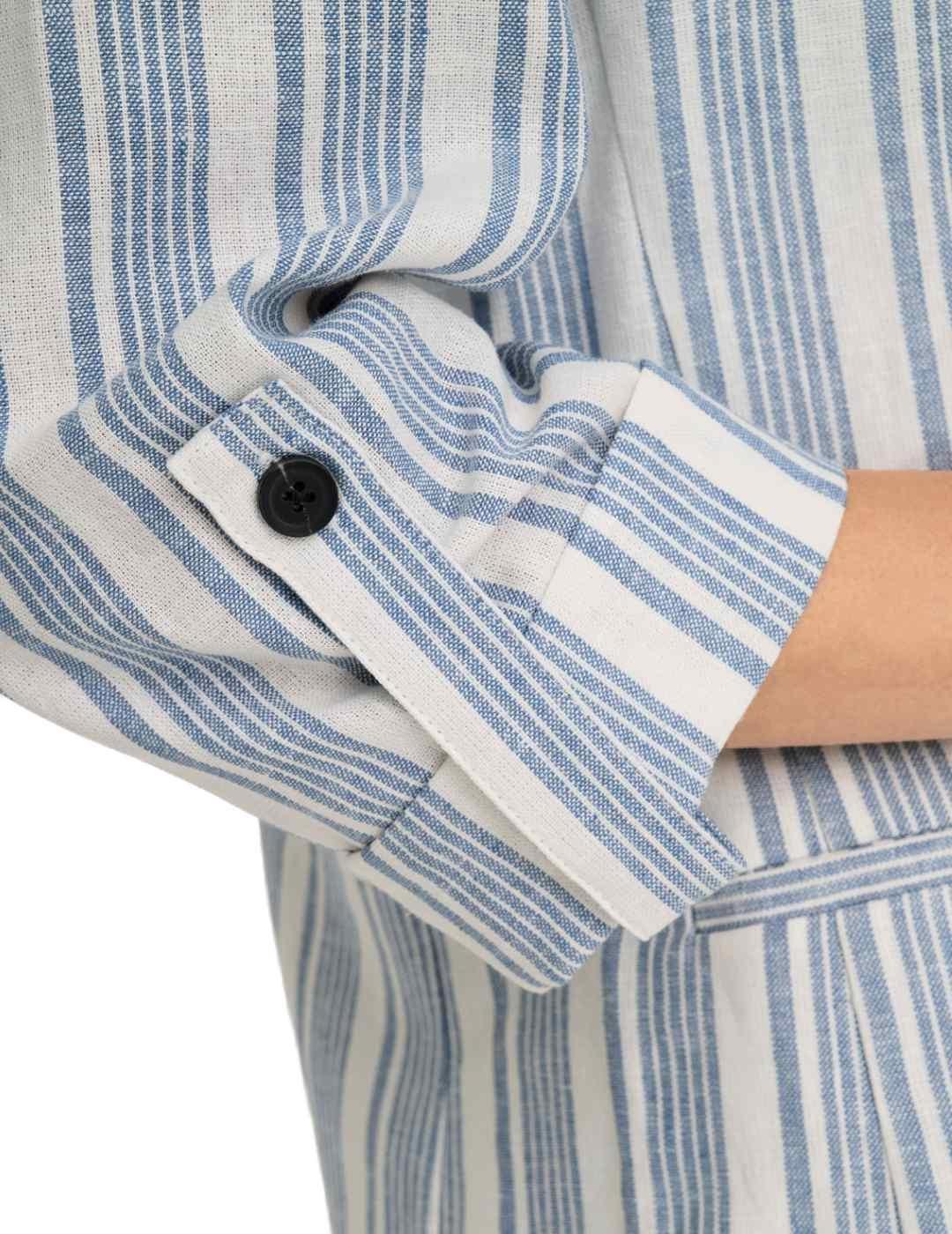 Blazer Only Caro 3/4 blanco azul rayas lino para mujer