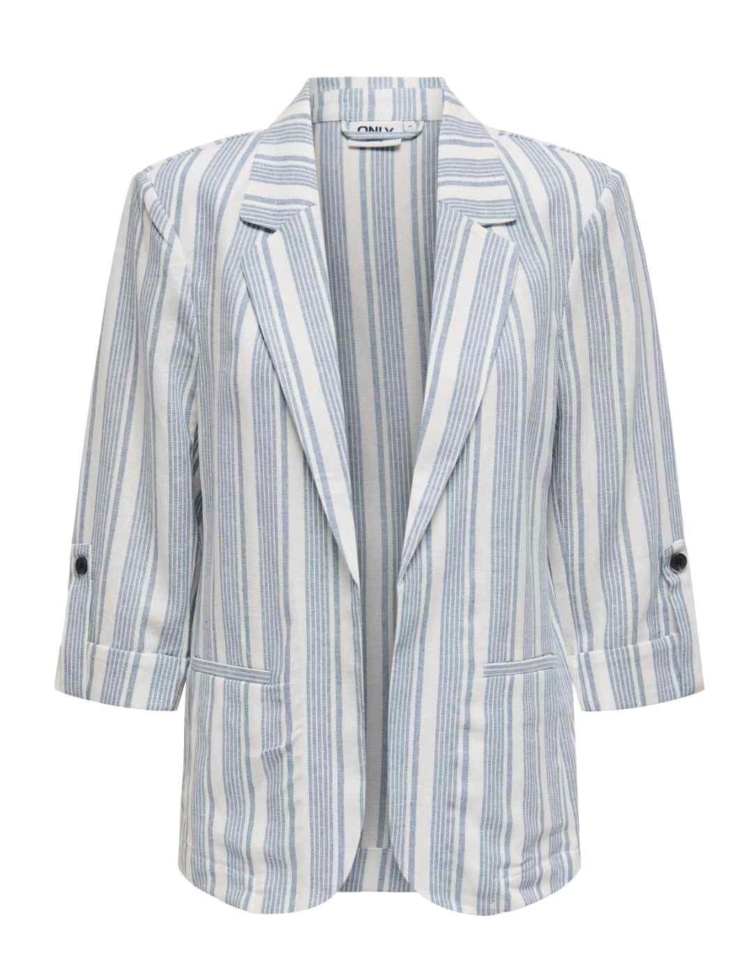 Blazer Only Caro 3/4 blanco azul rayas lino para mujer