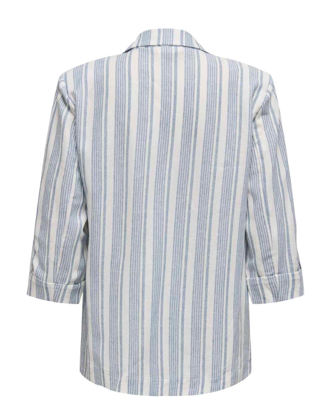 Blazer Only Caro 3/4 blanco azul rayas lino para mujer