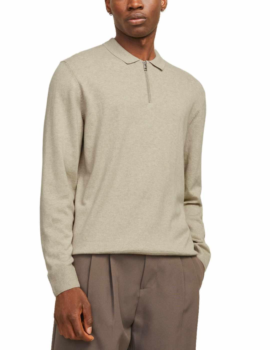 Jersey polo Jack&Jones Emil beige de punto para hombre