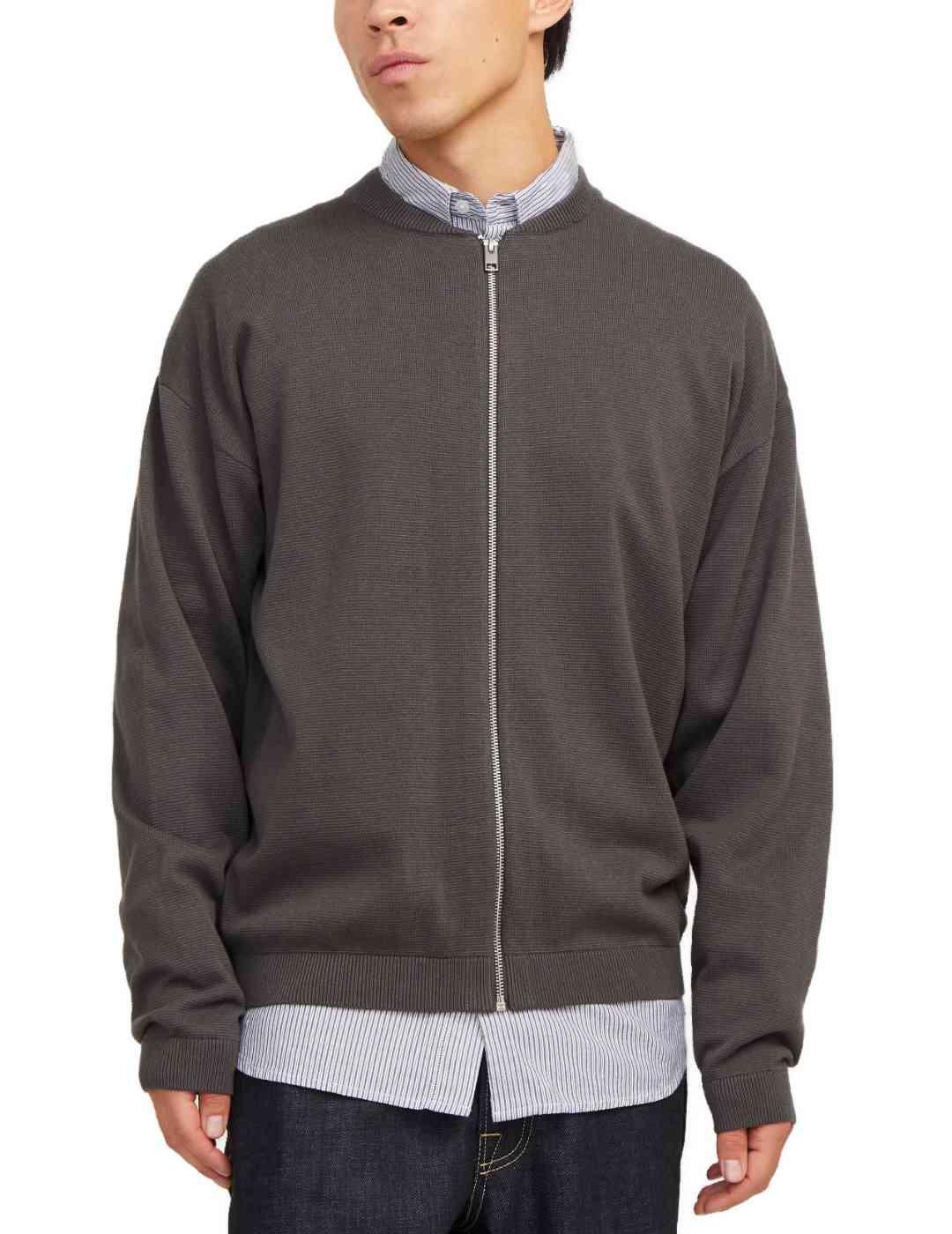 Chaqueta Jack&Jones Calvin gris oscuro de punto para hombre