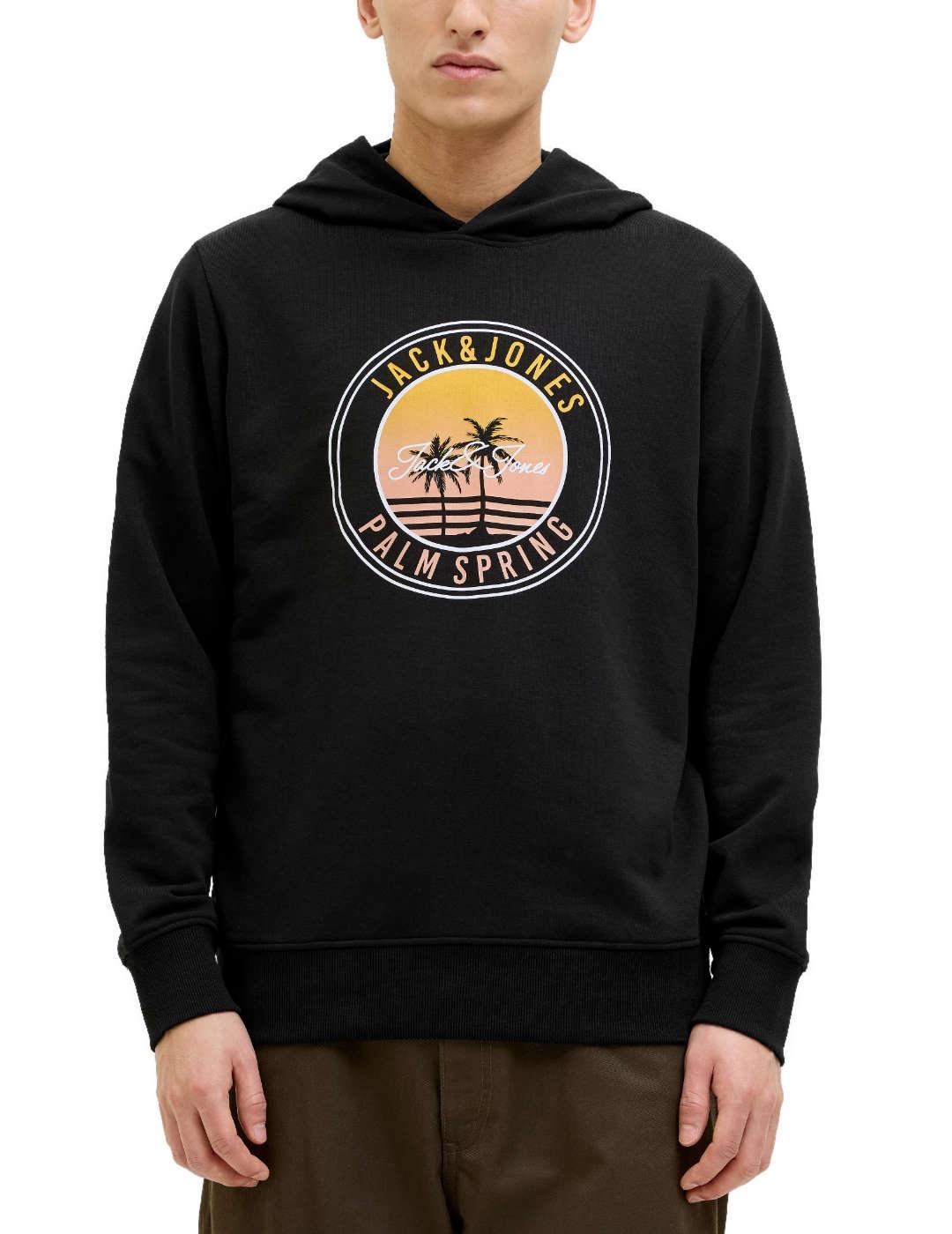 Sudadera Jack&Jones Palm negro con capucha para hombre