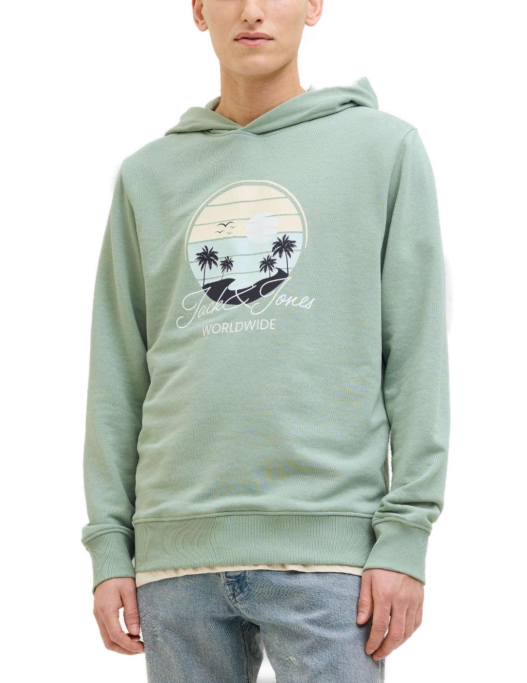 Sudadera Jack&Jones Palm verde con capucha para hombre