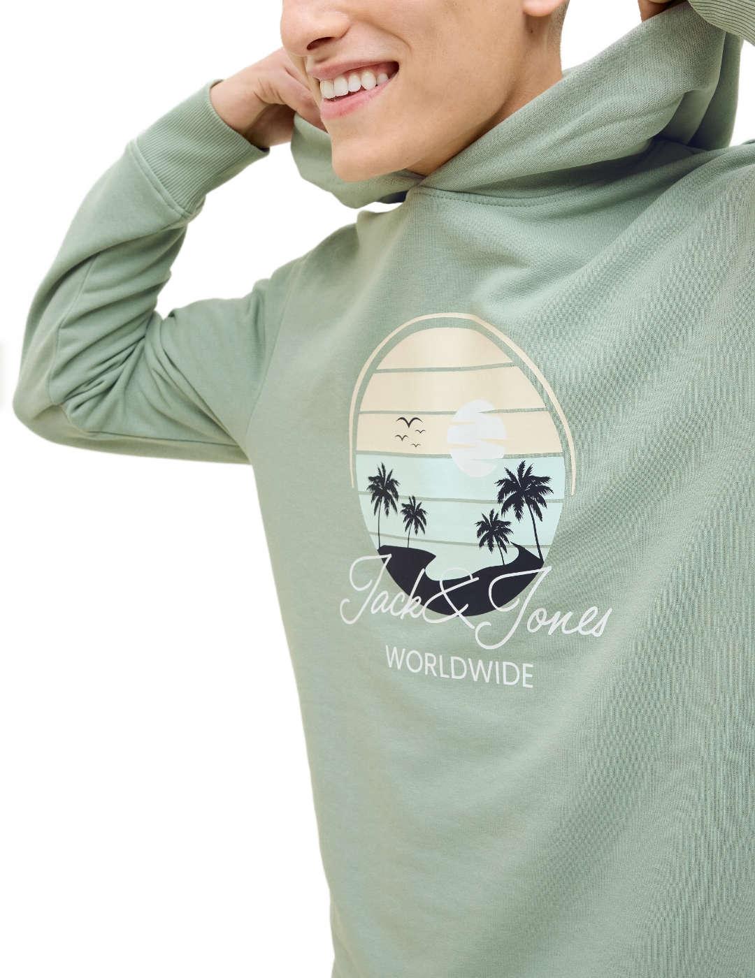 Sudadera Jack&Jones Palm verde con capucha para hombre