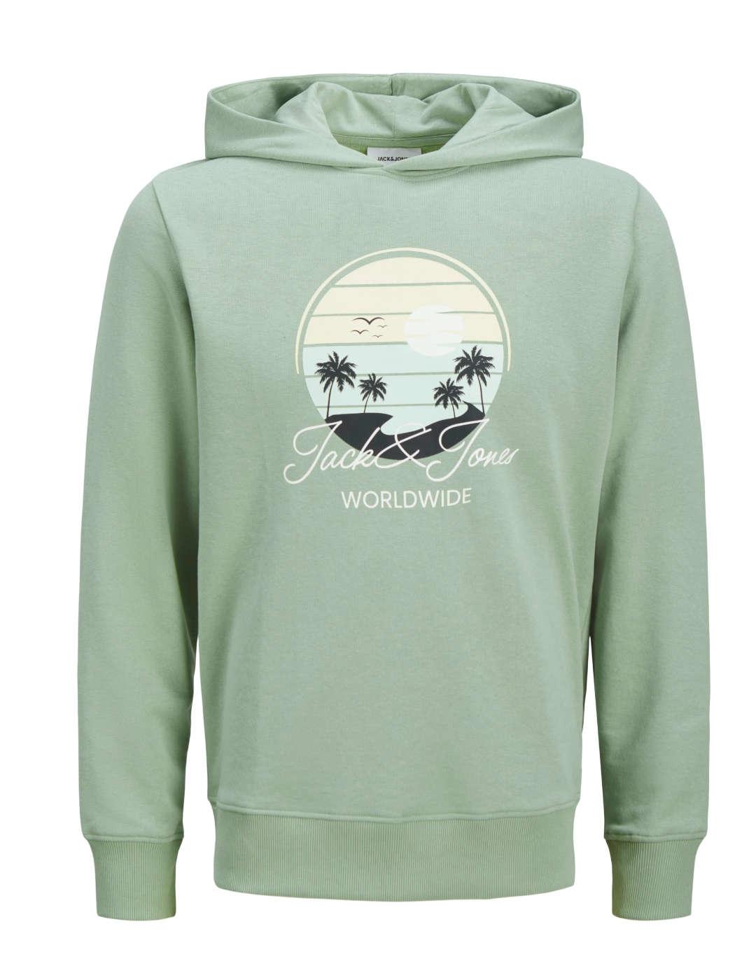 Sudadera Jack&Jones Palm verde con capucha para hombre