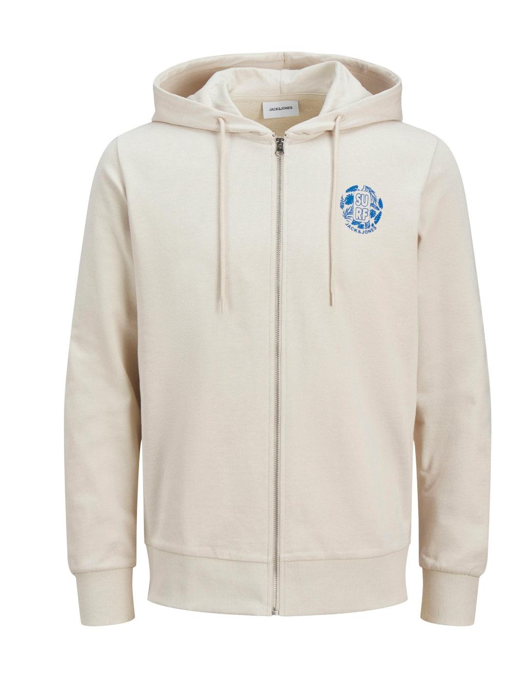 Sudadera Jack&Jones Jone beige con cremallera para hombre