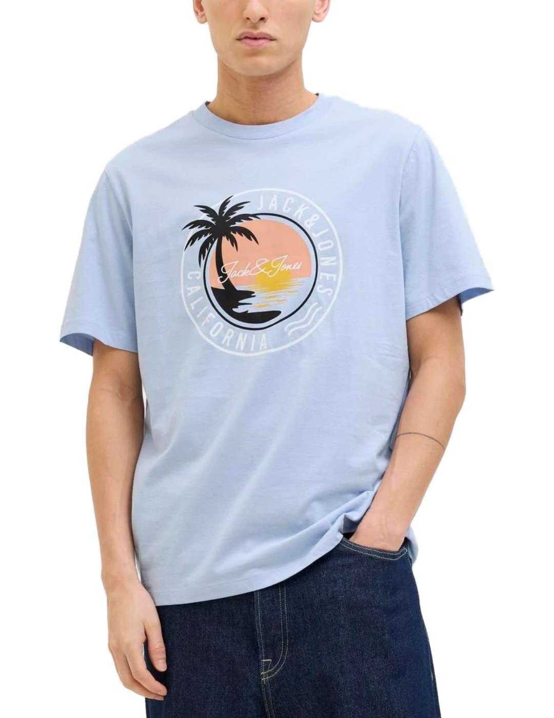 Camiseta Jack&Jones Palm azul cielo manga corta para hombre