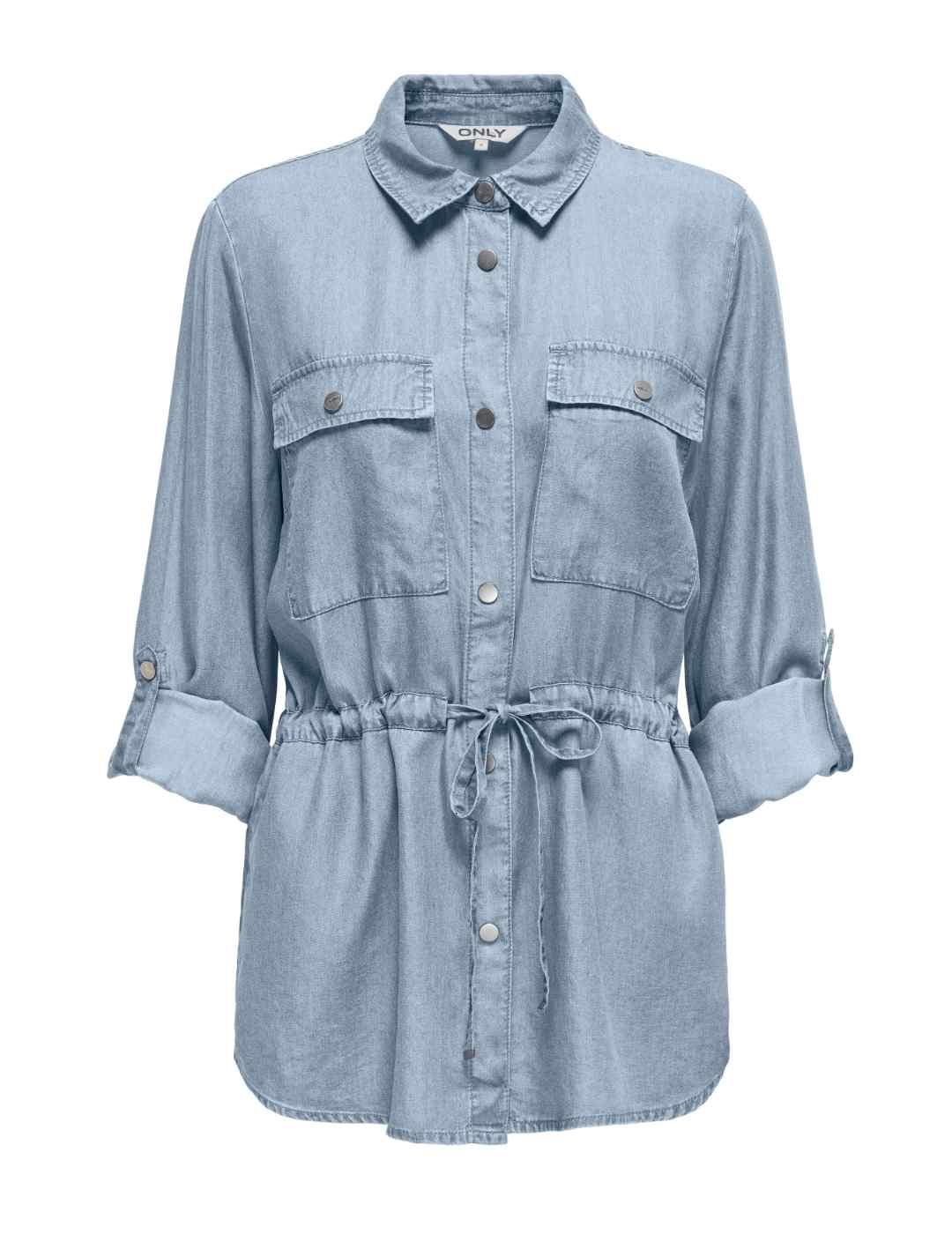 Camisa Only Charis 4/5 azul claro cinturón para mujer