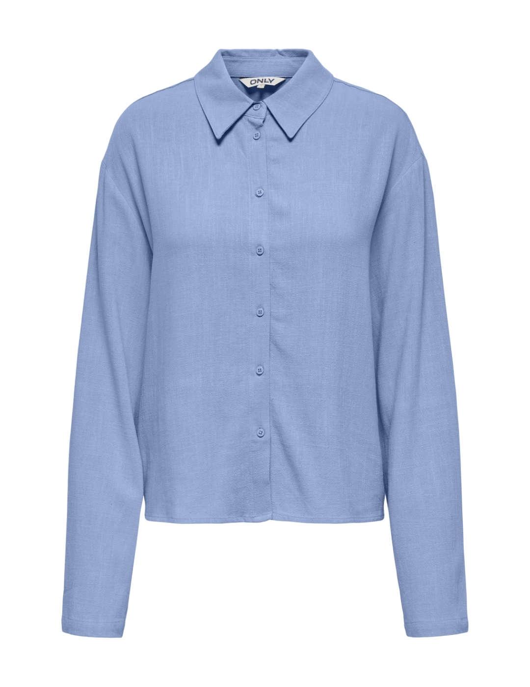 Camisa Only Solvi fluida azul cielo de lino para mujer