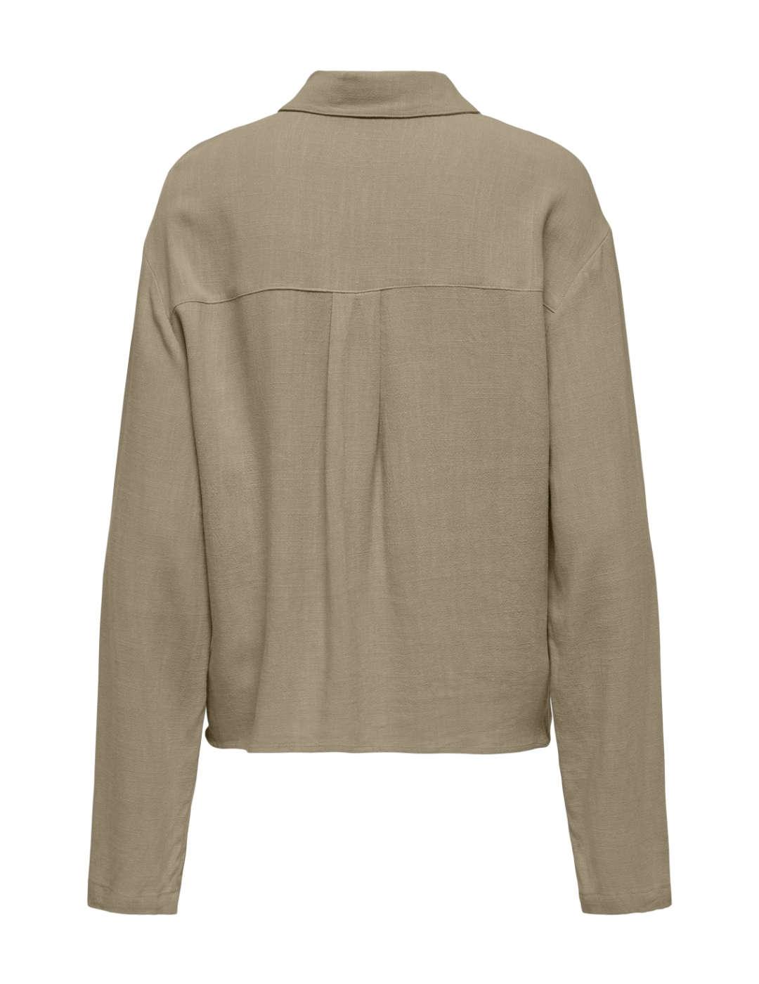 Camisa Only Solvi fluida beige de lino regular para mujer