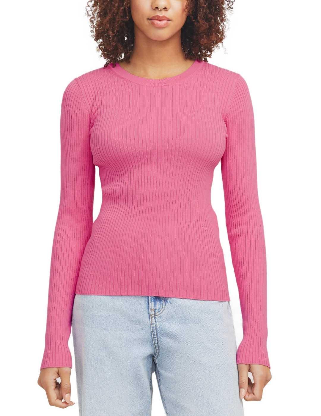 Jersey JJXX Jodi rosa chicle de punto acanalado para mujer
