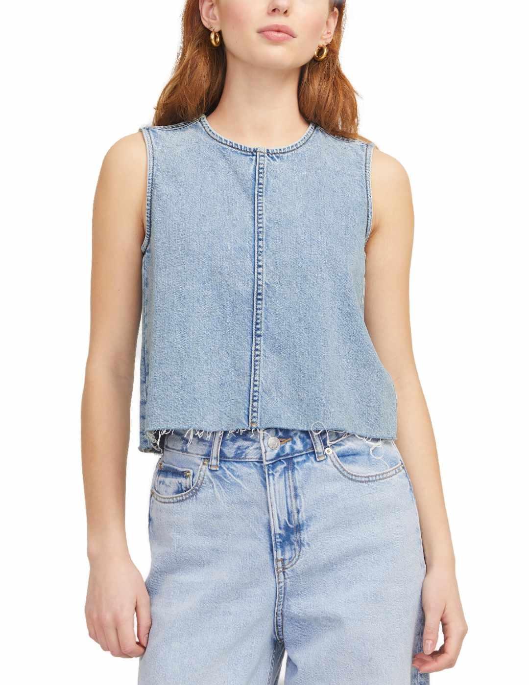 Top JJXX Maggie denim azul claro manga sisa para mujer