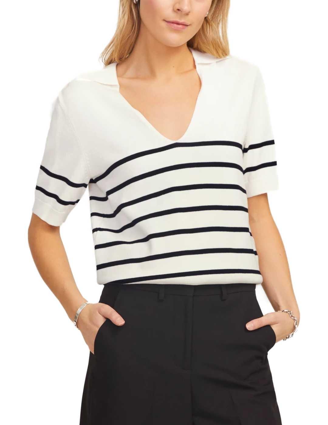 Polo JJXX Layla blanco raya negra manga corta para mujer