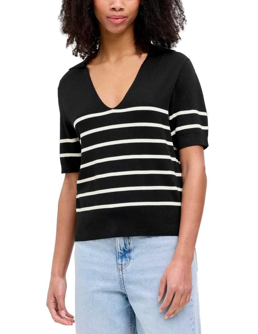 Polo JJXX Layla negro raya blanca manga corta para mujer