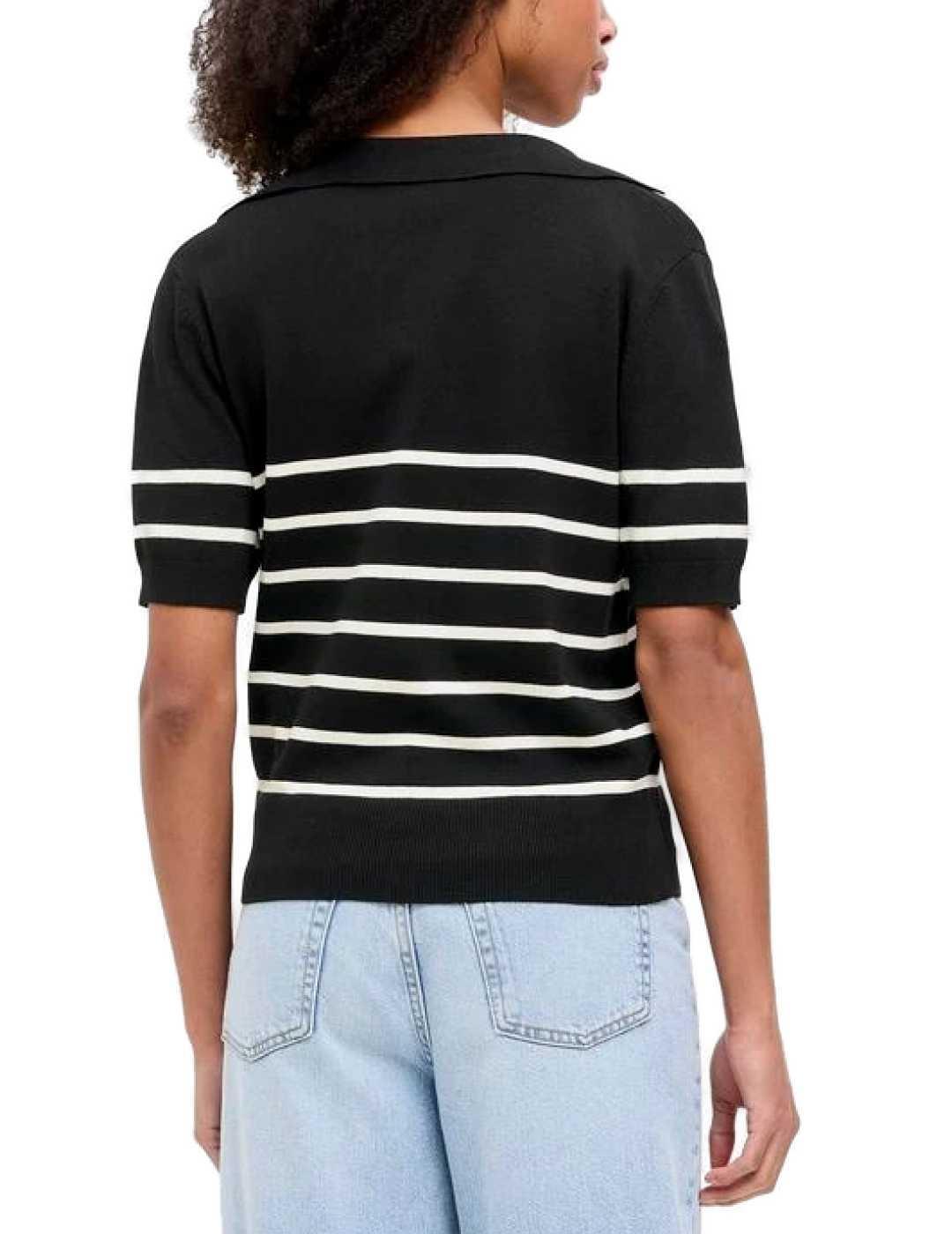 Polo JJXX Layla negro raya blanca manga corta para mujer