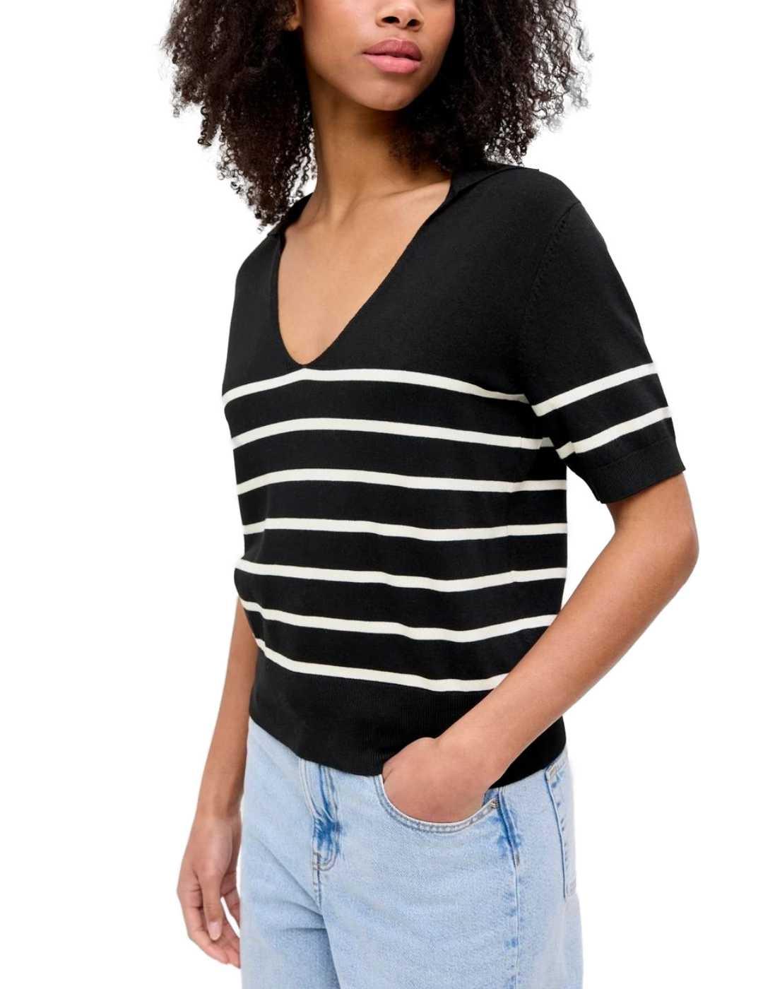 Polo JJXX Layla negro raya blanca manga corta para mujer