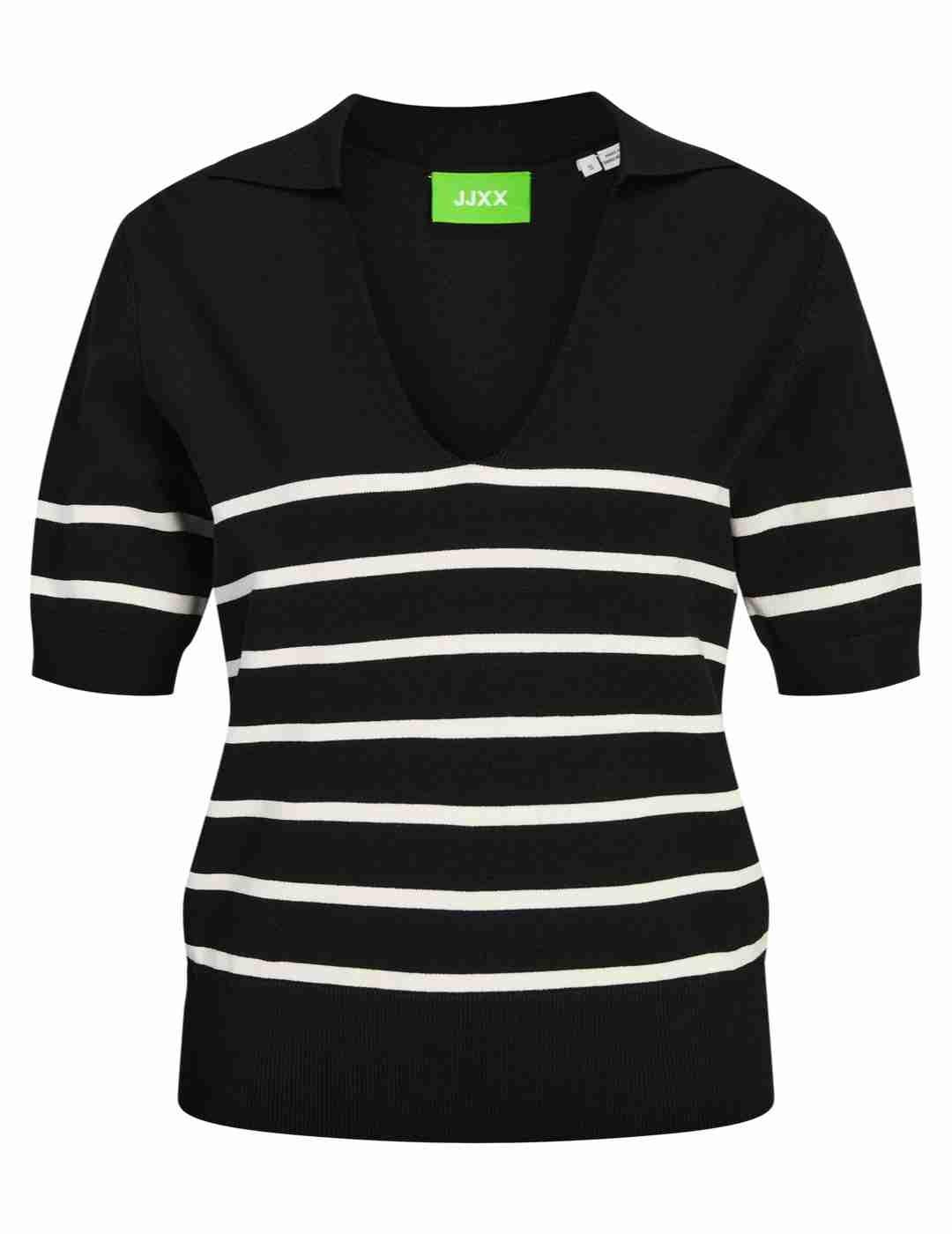 Polo JJXX Layla negro raya blanca manga corta para mujer